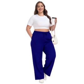Trek Forte Women's Plus Size Wide Leg Pants Elastic Waist Casual Pants Summer Loose Fit Sweatpants with Pockets Drawstring Royal Blue