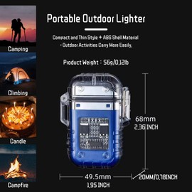 COMANYI Electric Lighter Waterproof Transparent Plasma Arc Lighter with LED Battery Indication Type C Rechargeable Lighter Outdoor Windproof Lighter for Camping,Candle (Blue)