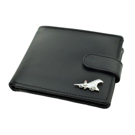Giftsearch Genuine Black Leather Wallet with a Concorde Aeroplane Aircraft Emblem