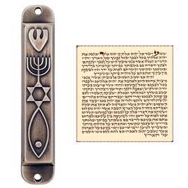 TALISMAN4U Pewter Messianic Mezuzah Case with Scroll for Door 3D Menorah Messianic Seal 10 cm / 4 Inch