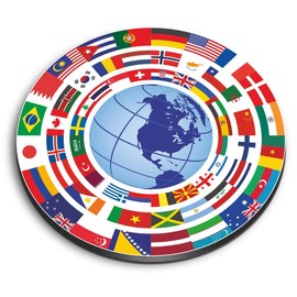1 x Round MDF Magnet - Earth Globe Flags Map Travel 9307