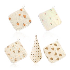 ZBHDEYG Pack of 5 Baby Bath Towels, Cotton Towels, Soft Bath Towels, Mini Towels, Square Towels with Creative Pattern, Baby Saliva Towels