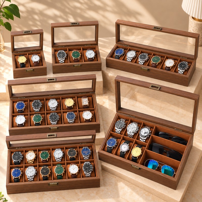 Wooden Watch Display Box for Watch Collection Storage – Glass