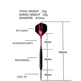 Steel Tip Darts,6 Pack 20 Grams Dart Sets with Aluminum Shafts and 2 Style Flights + Cases, Professional Metal Dart Tips Set