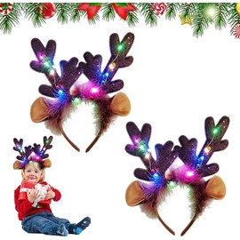 Forhome Reindeer Headband 2 Pieces Antlers Headband Antlers Headband with LED Lighting Christmas Antlers Christmas Headband Christmas Headbands for Christmas Accessories and Holiday Parties