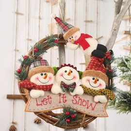 Christmas Wreath Door Wreath Outdoor Decoration, Hanging Garland Santa Snowman Advent Wreath, Christmas Rattan Wreath, Decorative Wreath, Christmas Decoration, Window Decoration for Living Room,