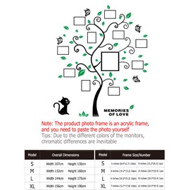 Purekay 3D Wall Sticker Tree DIY Wall Sticker Family Photo Wall Sticker with Picture Frame Wall Sticker Wall Decoration Children's Room Living Room Boys Girls Bedroom (Green, XL)