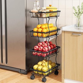 Fruit Basket Kitchen Pantry Organizers and Storage - 4 Tier Stackable Metal Wire Basket Stand for Fruit Vegetable Snacks Jars Bins Containers Organization, Black Racks Garage laundry basket - Colour: 4-tier Black