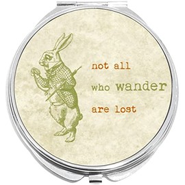 NewCharms Not All Who Wander are Lost Rabbit Compact with Mirrors - Perfect Pocket and Purse Size Folding Mirror for Applying Make Up Anywhere