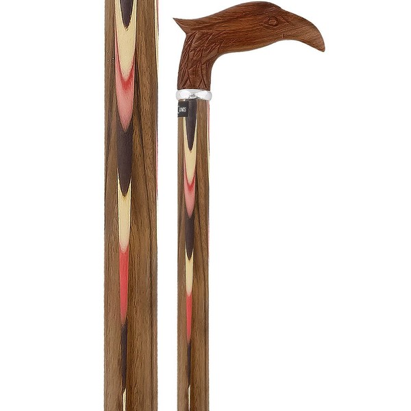 Colors Don't Run Eagle Handle Walking Cane with Inlaid Ovangkol Shaft and Silver Collar