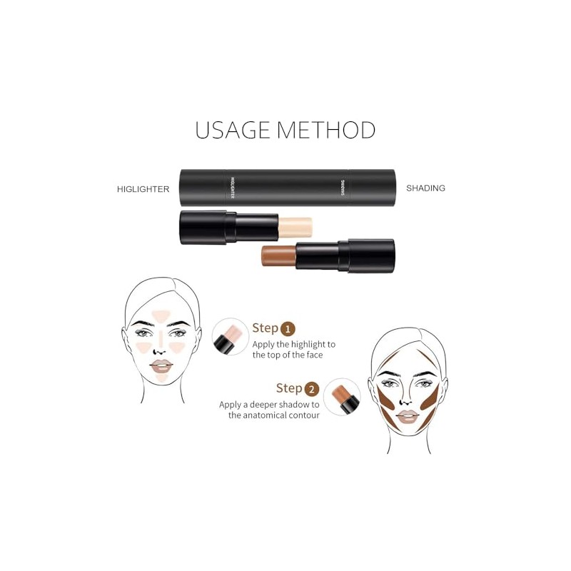 2 Colors Cream Contour Sticks Makeup Kit, Primer Face Highlighter