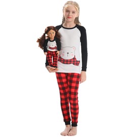 Babyroom Girls Matching Doll&Toddler 4 Piece Cotton Pajamas Toddler Christmas Bear Sleepwear Size 7 White