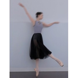 Tacherlia Ballet Skirt 27.5 Inches Long 2-Layers Tulle Pull on Mid-Rise Elastic Waistband Black