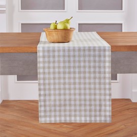 Solino Home Linen Table Runner 48 inch – 100% Pure Linen Natural Plaid Table Runner 14 x 48 Inch – Gingham Check Farmhouse Table Runner for Fall, Thanksgiving, Christmas