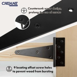 CHIJANE 8 Inch Heavy Duty T-Strap Shed Door Hinges,4 Pack Gate Strap Hinges Black FenceTee Hinge for Outdoor Wood Gates,Shed Door,Barn Door,Wrought Hardware for Wooden Fences,Yard,Barn Door,Rustproof