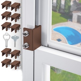 Sliding Window Locks,Window Locks for Horizontal Sliding Windows,Window Security Lock with Key,Adjustable Aluminum Easv to Install Window Stopper,Window Locks for Up and Down Windows (10 Sets Brown)