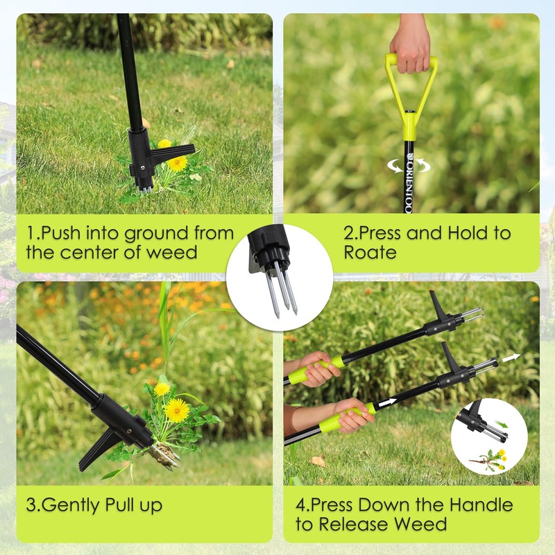ORIENTOOLS Weed Puller Stand Up Weeder Hand Tool with 3