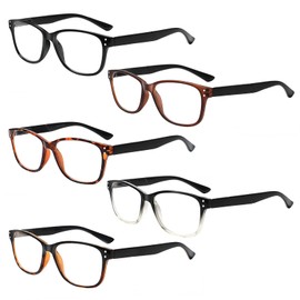 Kerecsen READING GLASSES 5 Pack Fashion Unisex Readers Spring Hinge With Stylish Pattern Designed Glasses (5 MIx Color-2, 1.0)