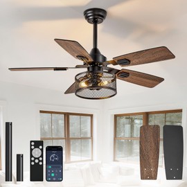 DINGLILIGHTING Bedroom Ceiling Fan with Light: 42 Inch Ceiling Fan Dual-Sided 5 Blade 6 Speed Reversible - Modern Farmhouse Fans with Remote and App for Bedroom Living Room Outdoor Porch, Black Walnut