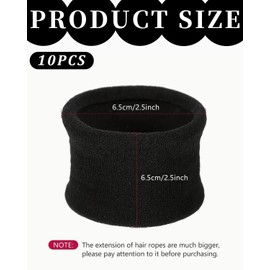 TPZORJX Pack of 10 Cotton Stretch Hair Bobbles - Elastic Strong Hair Bobbles Seamless Black Cotton Holder Ties Stretching Ponytail Hair Pompoms for Thick Heavy Curly Hair (Black)