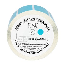 HOUSELABELS 2" x 1" Blue Barcode Labels on 1" Core Compatible with Zebra and Rollo Printers, 24 Rolls / 1,300 Labels per Roll