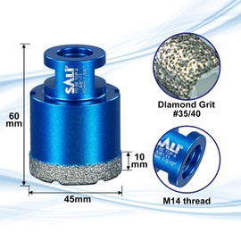 SALI Diamond Core Drill Bits 1-3/4 Inch (45mm) Tile Hole Saws Vacuum Brazed Hole Saw with 5/8-11 Thread for Glass Ceramic Porcelain Tiles Marble Brick Granite Quartz Fit Angle Grinders Drills
