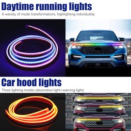 DREAMOTOR 60 Inch Car Hood Light Strip, White Exterior Dynamic Car LED Hood Light, Flexible & Waterproof, Universal Exterior Daytime Running Light Strip with Fuse Protection for Cars, SUVs, Trucks