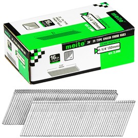 meite 16 Gauge 20 Degree Angled Finish Nails 1-1/4 Inch Galvanized Rust-Proof Finishing Nails for Electric or Pneumatic Finish Nailer - Cabinet Crown Baseboard Trim & Molding (2,000 PCS)