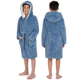 US Angels Cozy Fleece Bathrobe for Boys - Soft & Warm Hooded Kids Robe With Belt, Sleepwear, Sizes 7-8, 10-12, 14-16