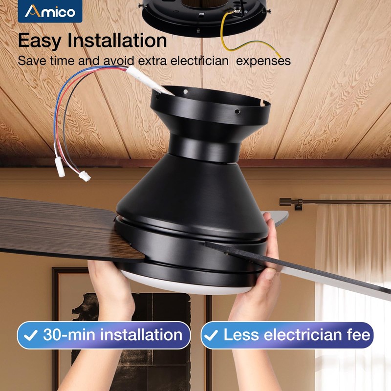 Amico Ceiling Fans with Lights, 52 inch Low Profile Ceiling