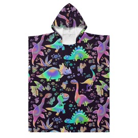 senya Kids Beach Towel, Rainbow Dinosaurs Hooded Bath Pool Beach Towel Wrap Cover-ups Beach Poncho for Boys Girls