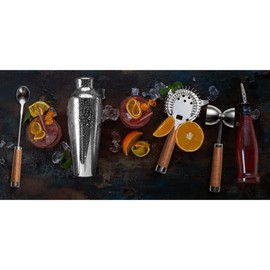 Outset Stainless Steel Bar Tool Kit, Set of 4: Strainer, Stirring Spoon, Jigger, and Bottle Opener