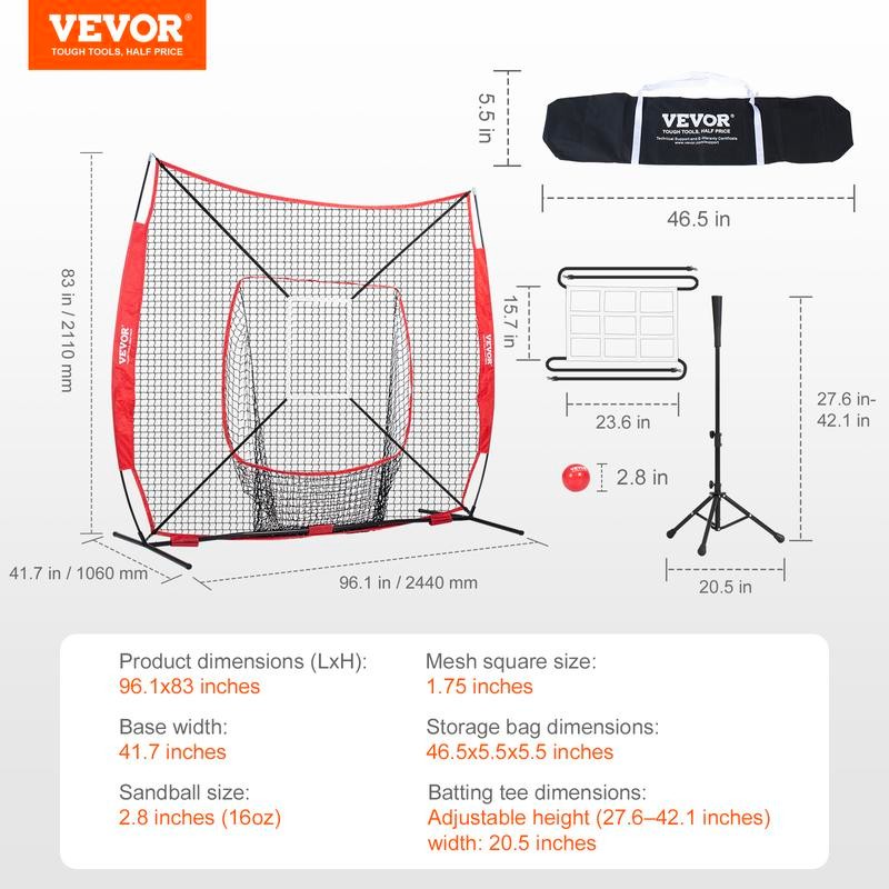 VEVOR 7x7 ft Baseball Softball Practice Net, Portable Baseball Training