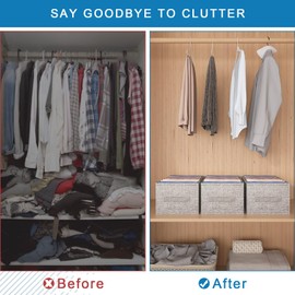 Bosuelife Large 5-Grid Wardrobe Clothes Organizer for Jeans, Pants, Sweaters, T-Shirts, Stackable Wider Drawer Organizer with Support Board, Handles, and Gray Linen Fabric, Dimension 14.2" x 11"x 8"