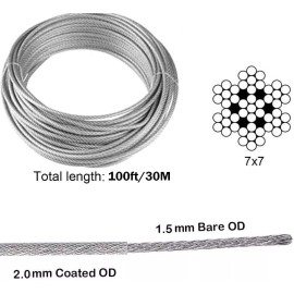 Kuahome Outdoor Turnbuckle Wire Tensioner Kit 1/16 Vinyl Coated 100Ft Stainless Steel