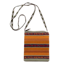 NOVICA Artisan Handmade 100% Alpaca Shoulder Bag Sunrise Striped Wool Handbags Multicolor Slings Patterned Peru Inca ' Inca Sunrise'