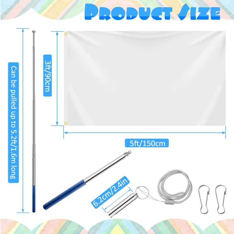 Photect Plain Flag Telescopic Flag Stake Whistle with Lanyard and