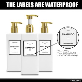 White Shampoo Bottles with Gold Pump, YACEYACE 16.9oz Set of 3 Empty Black Shower Bottles, Elegant Boutique Shampoo Dispenser for Bathroom, Lotion, Salon, Body Wash Dispenser Shower Bottles