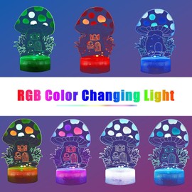 ONXE Mushroom 3D Night Light with Remote Control, 7-Colour Dimmable LED Touch Lamp for Children's Room Decor, Festival Birthday Gifts for Fans Adults Teens Boys Girls