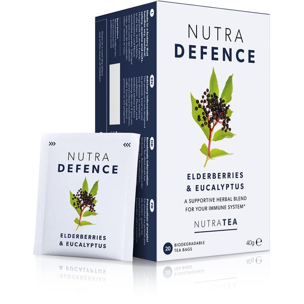 NUTRADEFENCE - Cold and Flu Tea | Immunity Tea - Supports & Boosts The Immune System – Includes Elderberry, Eucalyptus and Licorice Root - 40 Enveloped Tea Bags - by Nutra Tea - Herbal Tea - (2 Pack)