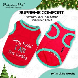 Parisian Pet Dog Tshirt - Embroidered “ Sorry Santa I Ate Your Cookies “ Dog Shirt - Lightweight Cotton Dog Christmas Outfit - Sleeveless Christmas Dog Clothes - Dog Shirts for Large Dogs - 5XL