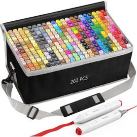 Brillcolors 262 Colors Alcohol Markers Set with Base Dual Tip Drawing Markers for Comics Coloring Sketching Illustration (262 White) -Refillable