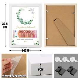BOFUNX First Million Wooden Money Gift, Confirmation, Communion, Christening, First Million Gift, Birthday Gifts, Money Gift with Picture Frame for Girls and Boys