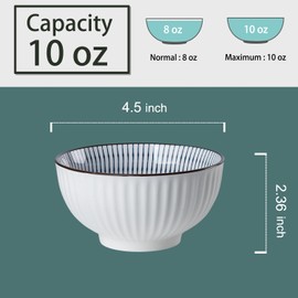 Yuanlity 10 oz Small Ceramic Bowls Set of 6, 4.5 Inch Japanese Blue and White Bowls for Ice Cream, Rice, Dessert, Snack, Dipping, Microwave and Dishwasher Safe - Mixing Pattern