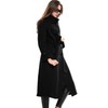 Escalier Women's Wool Trench Coat Double-Breasted Jacket with Belts Black
