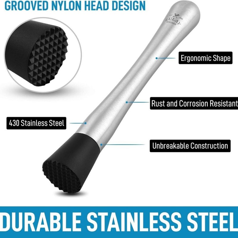 Zulay Kitchen (8 inch) Stainless Steel Muddler for Cocktails