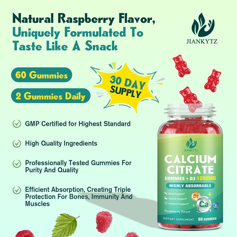 1200mg Calcium Citrate with Vitamin D3 Gummies for Bones, Muscles,