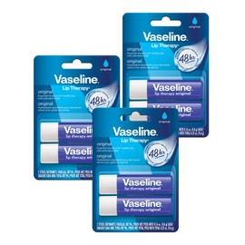 Vaseline Lip Therapy Care Original, Fast-Acting Nourishment, Ideal for Chapped, Dry, Cracked, or Damaged Lips, Lip Balm, 3-Pack of 2, 0.16 Oz Each, 6 Lip Balms