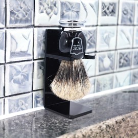 Parker Safety Razor Handmade Deluxe"Long Loft" 100% Pure Badger Shaving Brush with Deluxe Black & Chrome Handle - Brush Stand Included Black