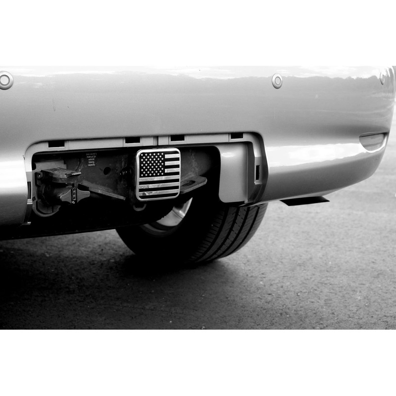 eVerHitch 2 Inch USA Black and Chrome Flag Hitch Cover